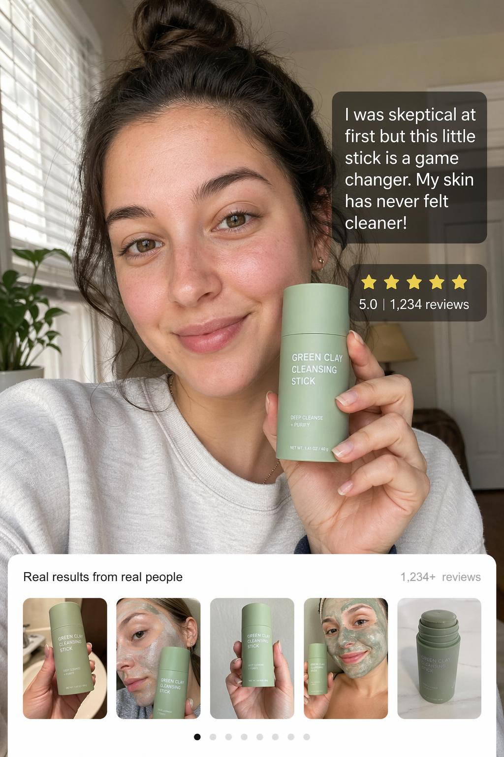 Foto de reseña de cliente en un feed de compras móvil