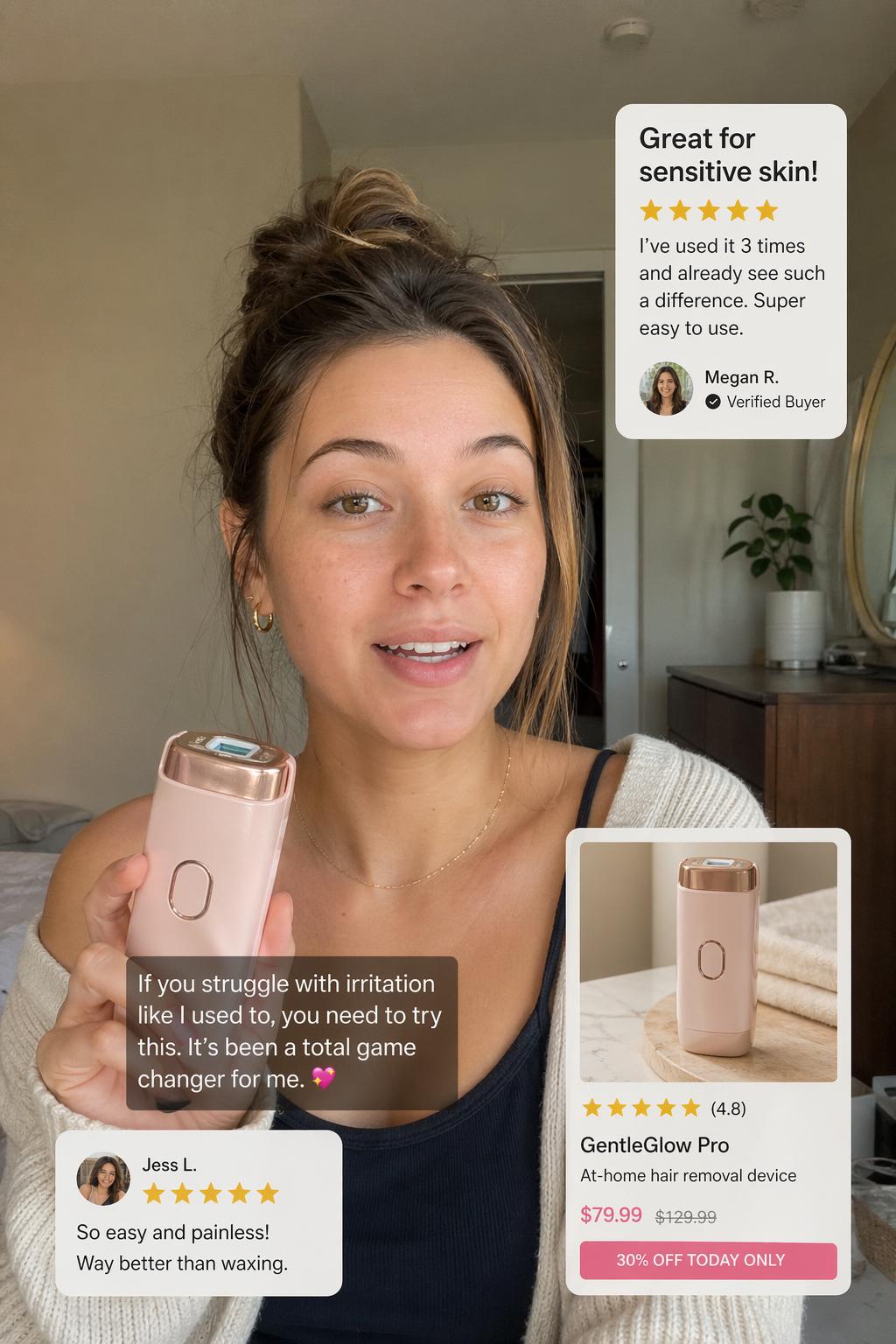 Вертикальный видео-кадр обзора от креатора для доверия к товару в e-commerce